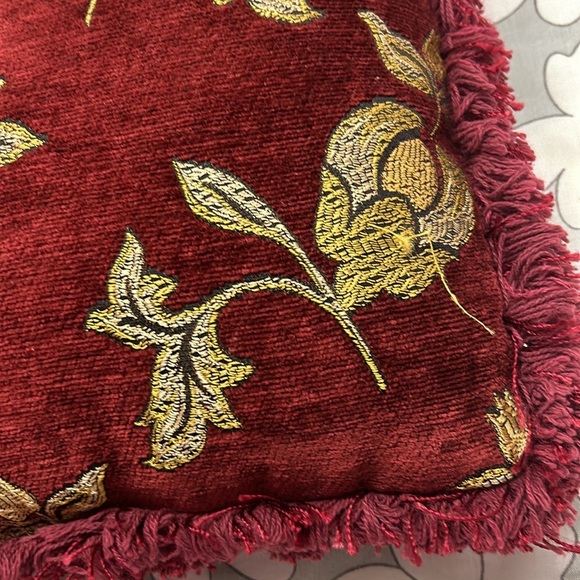 Vintage Bess Chenille Pillow Decorative Fringe Red/Gold - Picture 6 of 10